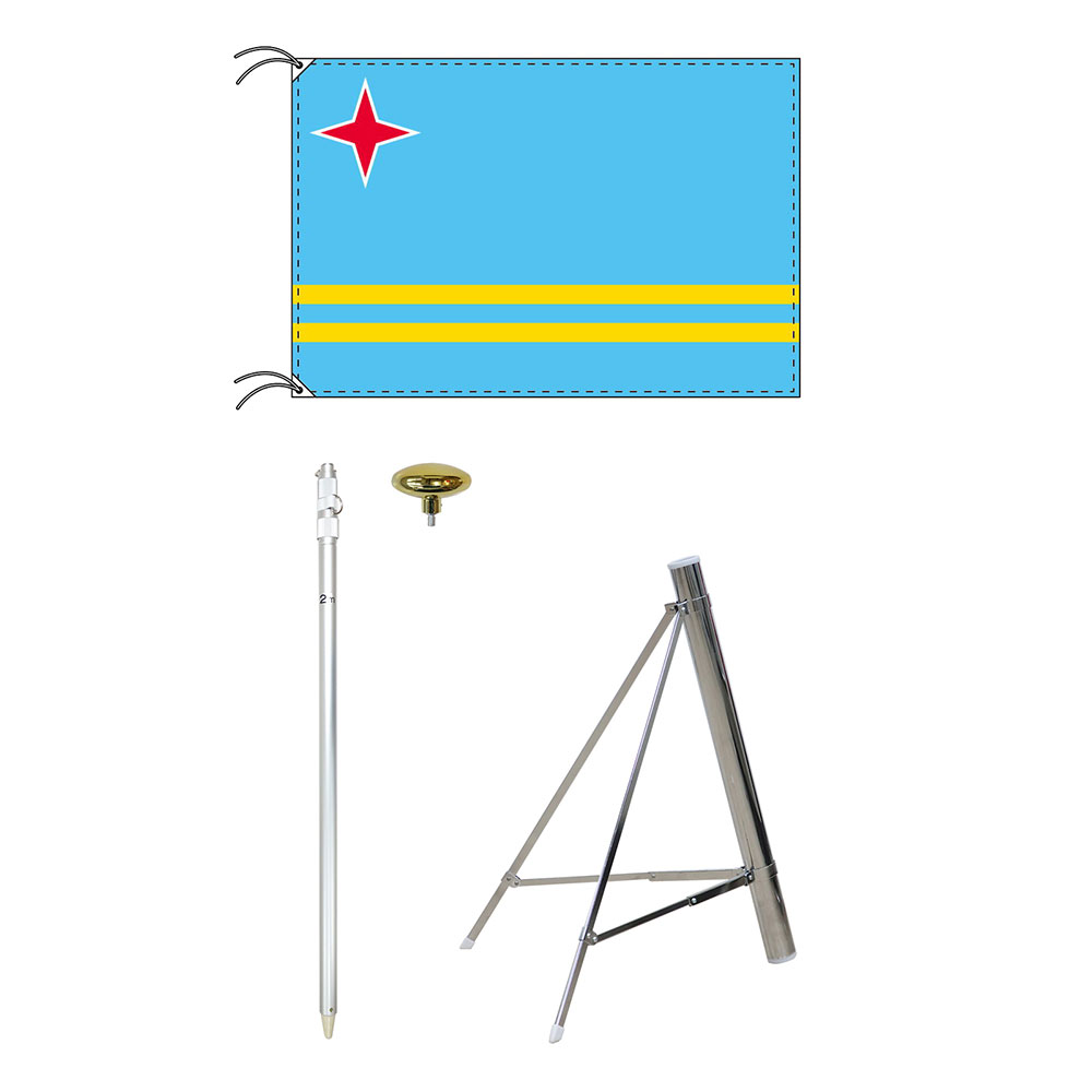 TOSPA アルバ 旗 スタンドセット 70×105cm旗 2mポール 金色扁平玉 新型フロアスタンドのセット 世界の国旗シリーズ IOC加盟地域