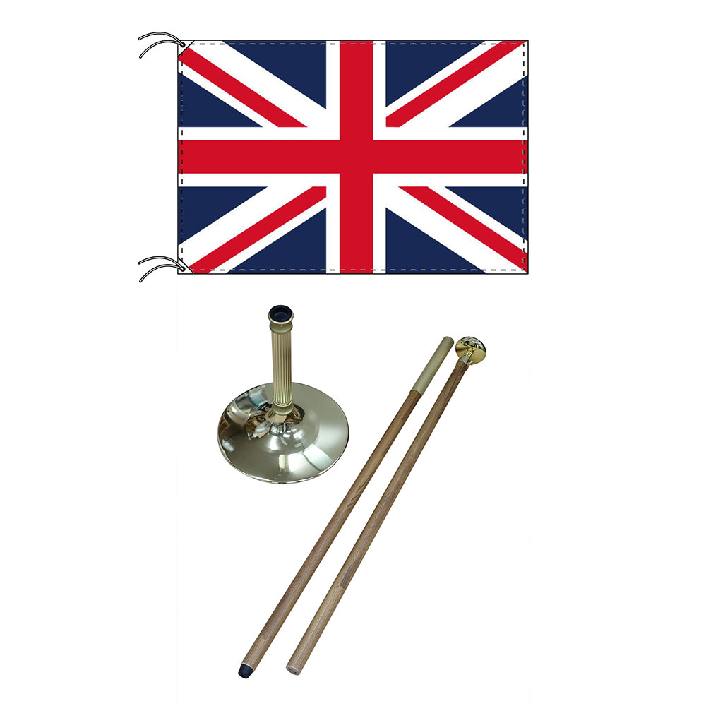 TOSPA 高級直立型スタンド 国旗セット イギリス国旗 英国旗ユニオンジャック 90×135cm テトロン製