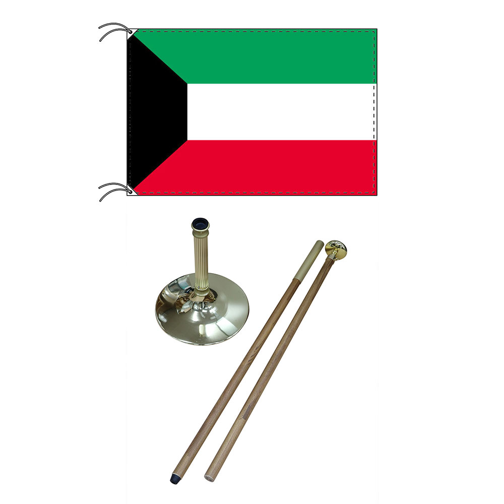 TOSPA 高級直立型スタンド 国旗セット クウェート国旗 90×135cm テトロン製