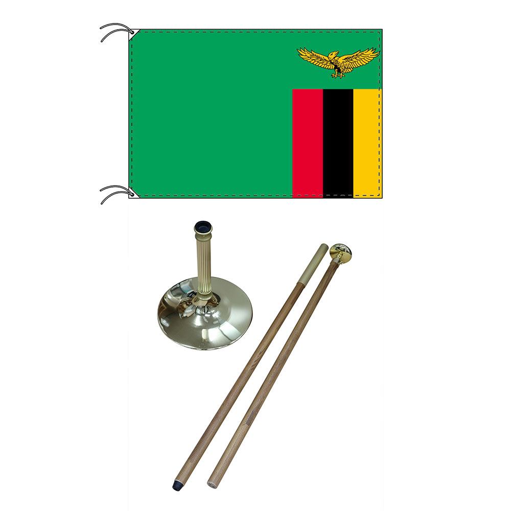 TOSPA 高級直立型スタンド 国旗セット ザンビア国旗 90×135cm テトロン製