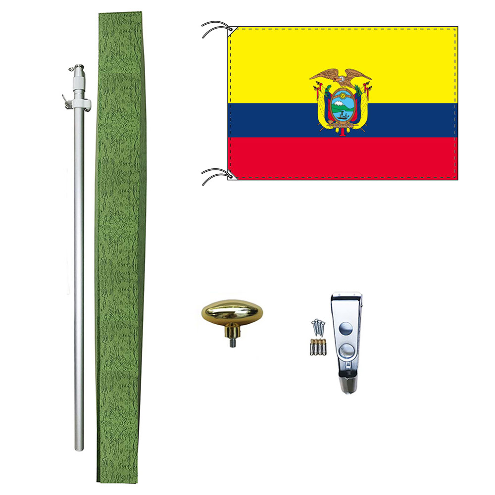 TOSPA エクアドル 国旗 DXセット 70×105cm国旗 アルミ合金ポール 壁面設置部品のセット 日本製 世界の国旗シリーズ