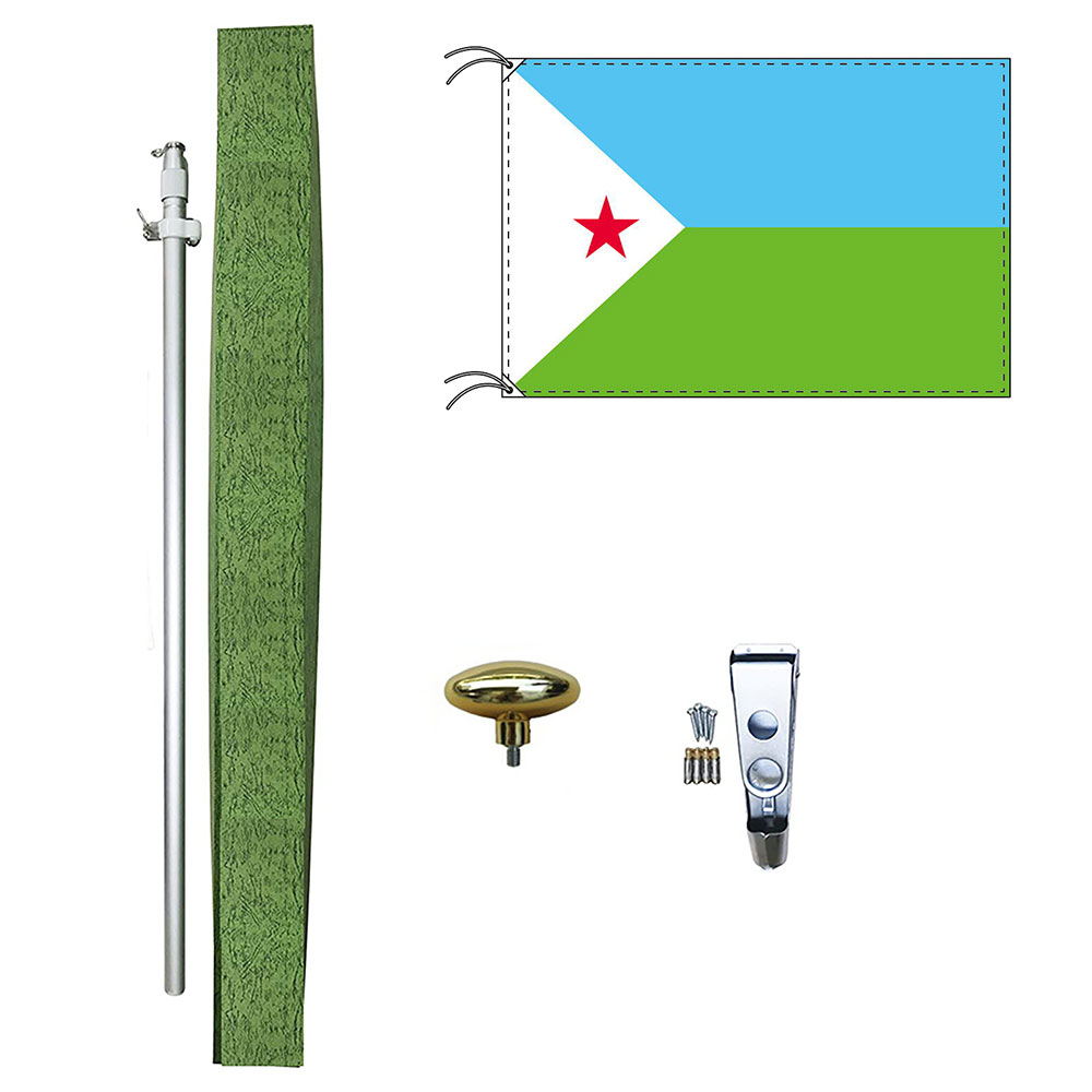 TOSPA ジブチ 国旗 DXセット 70×105cm国旗 アルミ合金ポール 壁面設置部品のセット 日本製 世界の国旗シリーズ