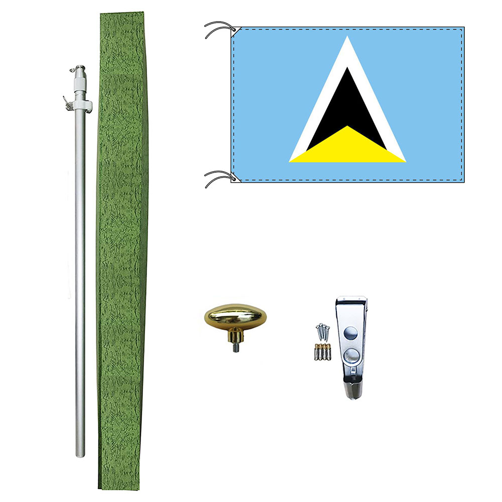 TOSPA セントルシア 国旗 DXセット 70×105cm国旗 アルミ合金ポール 壁面設置部品のセット 日本製 世界の国旗シリーズ