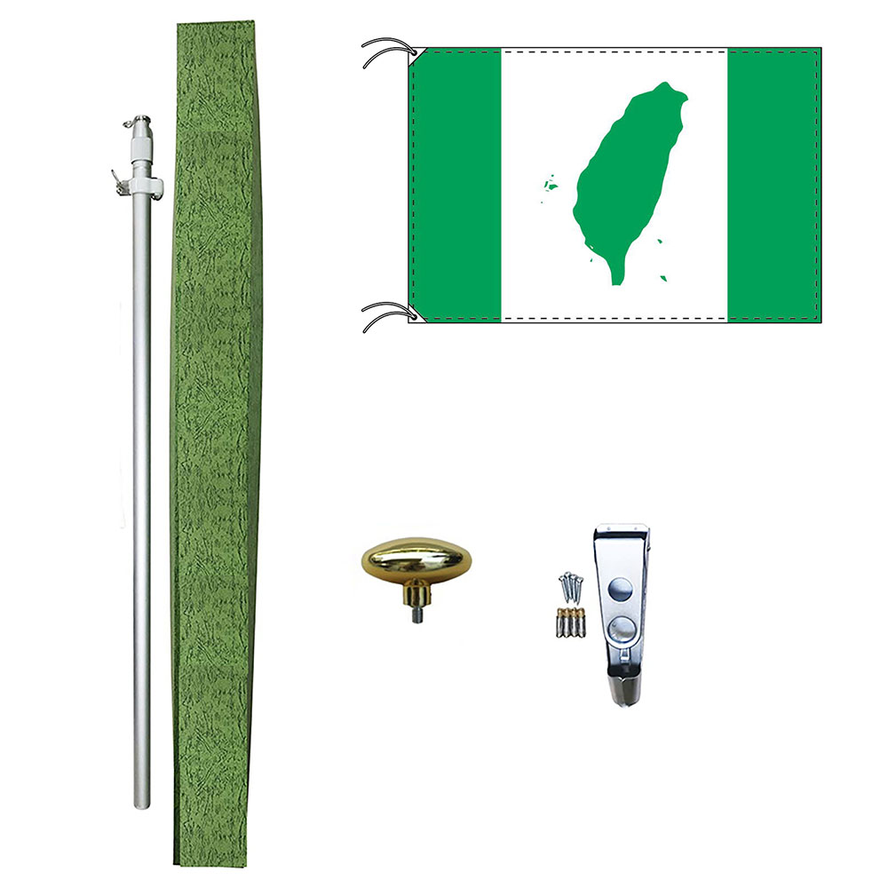 TOSPA 台湾旗 緑の台湾島 WTC 旗 DXセット 70×105cm旗 アルミ合金ポール 壁面設置部品のセット 日本製 世界の国旗シリーズ 1
