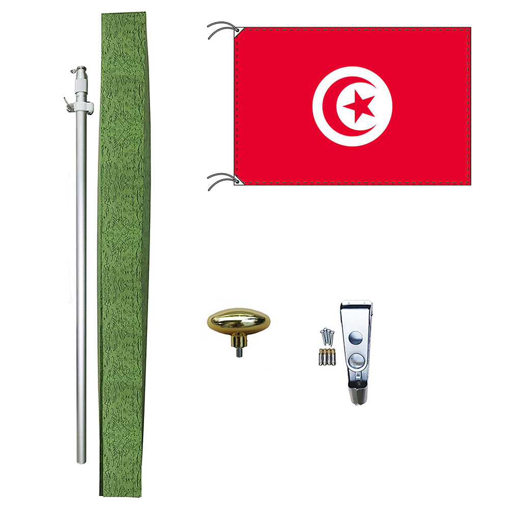 TOSPA チュニジア 国旗 DXセット 70×105cm国旗 アルミ合金ポール 壁面設置部品のセット 日本製 世界の国旗シリーズ