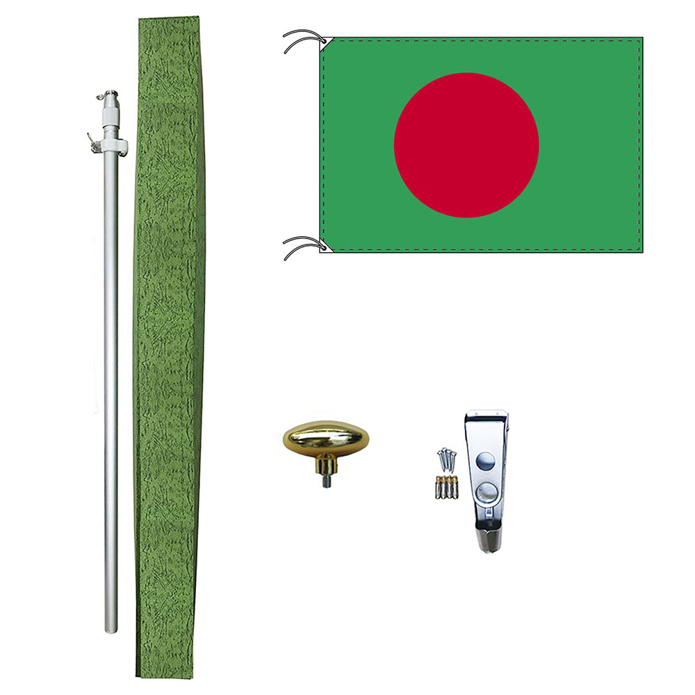 TOSPA バングラデシュ 国旗 DXセット 70×105cm国旗 アルミ合金ポール 壁面設置部品のセット 日本製 世界の国旗シリーズ