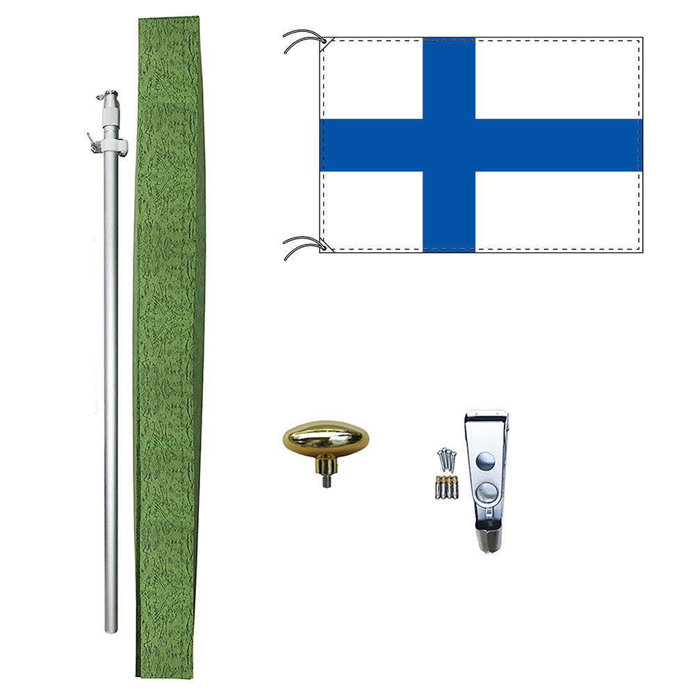 TOSPA フィンランド 国旗 DXセット 70×105cm国旗 アルミ合金ポール 壁面設置部品のセット 日本製 世界の国旗シリーズ