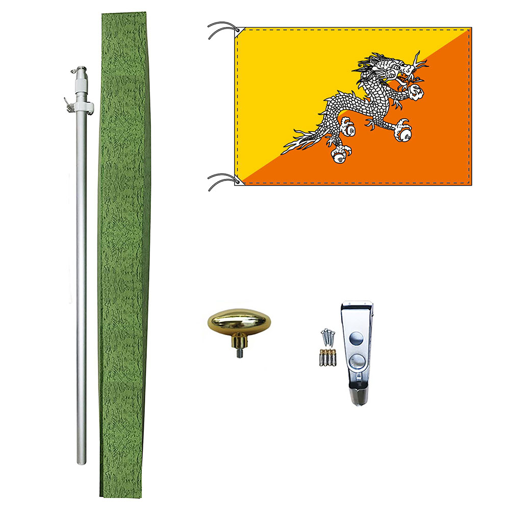 TOSPA ブータン 国旗 DXセット 70×105cm国旗 アルミ合金ポール 壁面設置部品のセット 日本製 世界の国旗シリーズ