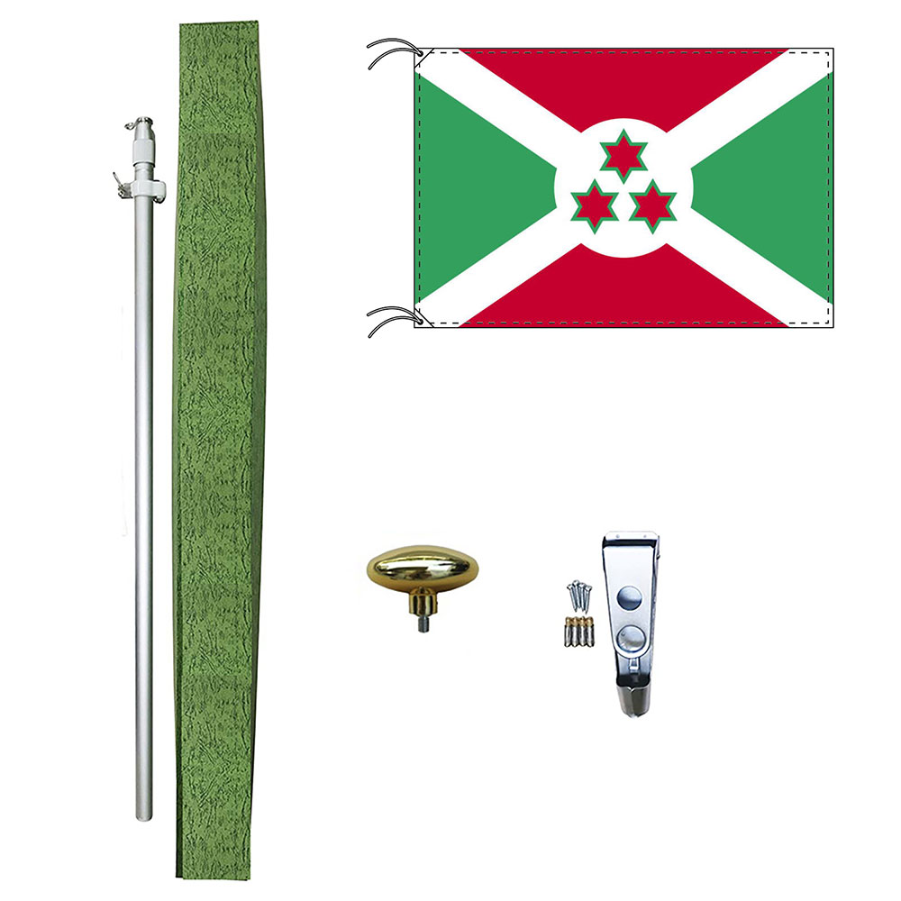 TOSPA ブルンジ 国旗 DXセット 70×105cm国旗 アルミ合金ポール 壁面設置部品のセット 日本製 世界の国旗シリーズ