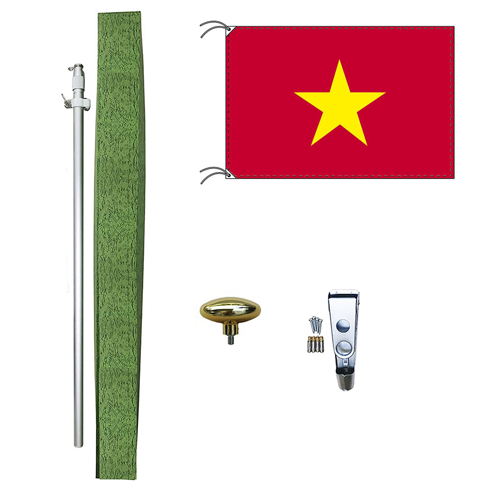 TOSPA ベトナム 国旗 DXセット 70×105cm国旗 アルミ合金ポール 壁面設置部品のセット 日本製 世界の国旗シリーズ