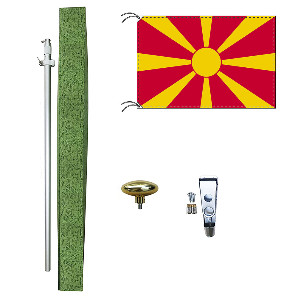 TOSPA 北マケドニア 国旗 DXセット 70×105cm国旗 アルミ合金ポール 壁面設置部品のセット 日本製 世界の国旗シリーズ