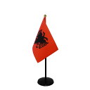 TOSPA アルバニア 国旗 ミニフラッグ 1本立てセット 旗サイズ10.5×15.7cm テトロンスエード製 ポール27cm +スタンドセット 日本製 世界の...