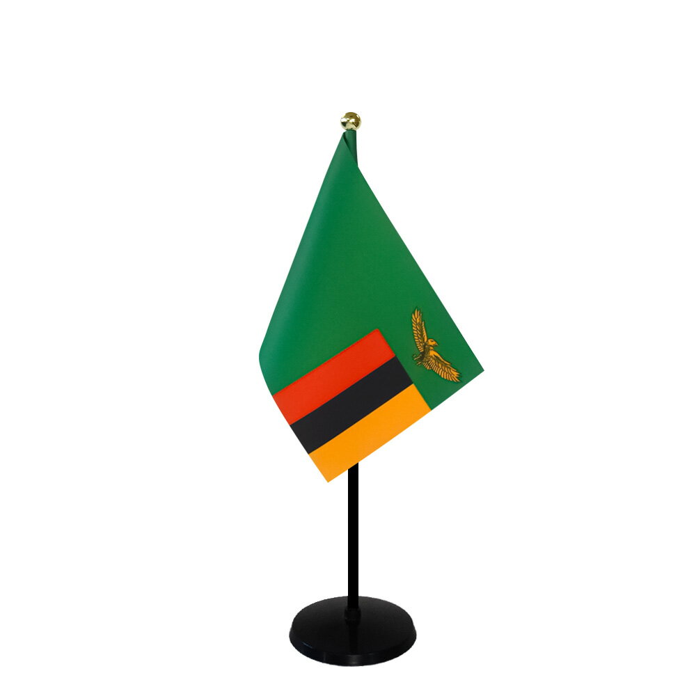 TOSPA ザンビア 国旗 ミニフラッグ 1本立てセット 旗サイズ10.5×15.7cm テトロンスエード製 ポール27cm +スタンドセット 日本製 世界の..
