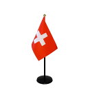 TOSPA スイス 国旗 ミニフラッグ 1本立てセット 旗サイズ10.5×15.7cm テトロンスエード製 ポール27cm +スタンドセット 日本製 世界の国旗...