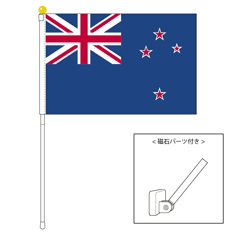 TOSPA ニュージーランド 国旗 ポータブルフラッグ マグネット設置部品付きセット 旗サイズ25×37.5cm テトロン製 日本製 世界の国旗シリーズ