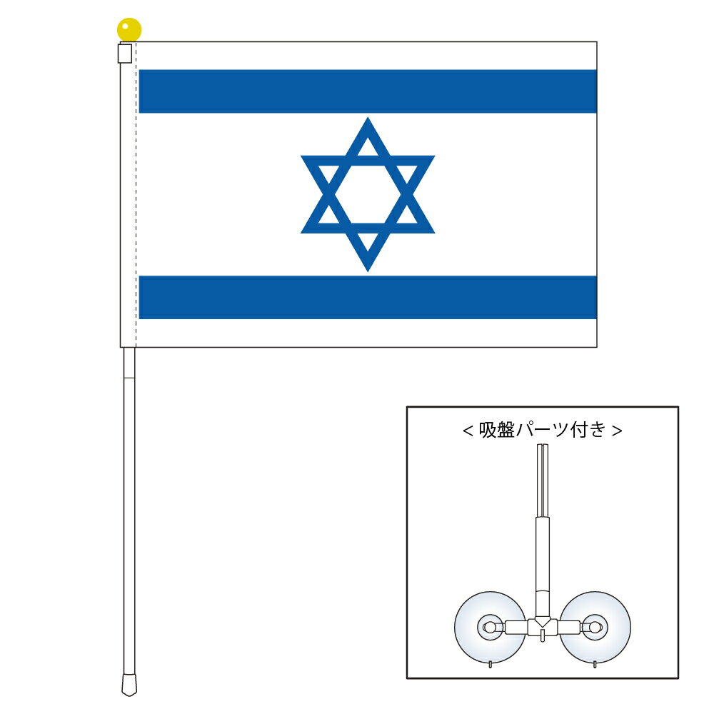 TOSPA イスラエル 国旗 ポータブルフラッグ 吸盤付きセット 旗サイズ25×37.5cm テトロン製 日本製 世界の国旗シリーズ