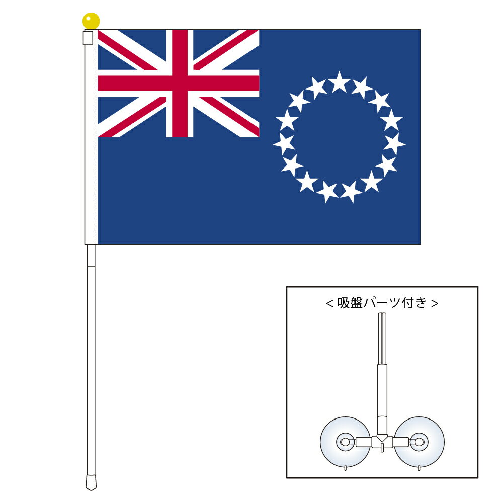 TOSPA クック諸島 国旗 ポータブルフラッグ 吸盤付きセット 旗サイズ25×37.5cm テトロン製 日本製 世界の国旗シリーズ