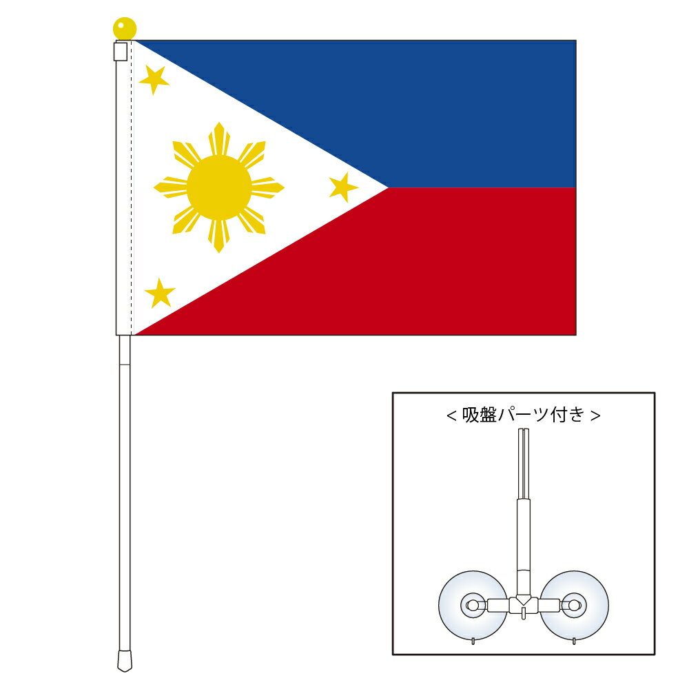 TOSPA フィリピン 国旗 ポータブルフラッグ 吸盤付きセット 旗サイズ25×37.5cm テトロン製 日本製 世界の国旗シリーズ