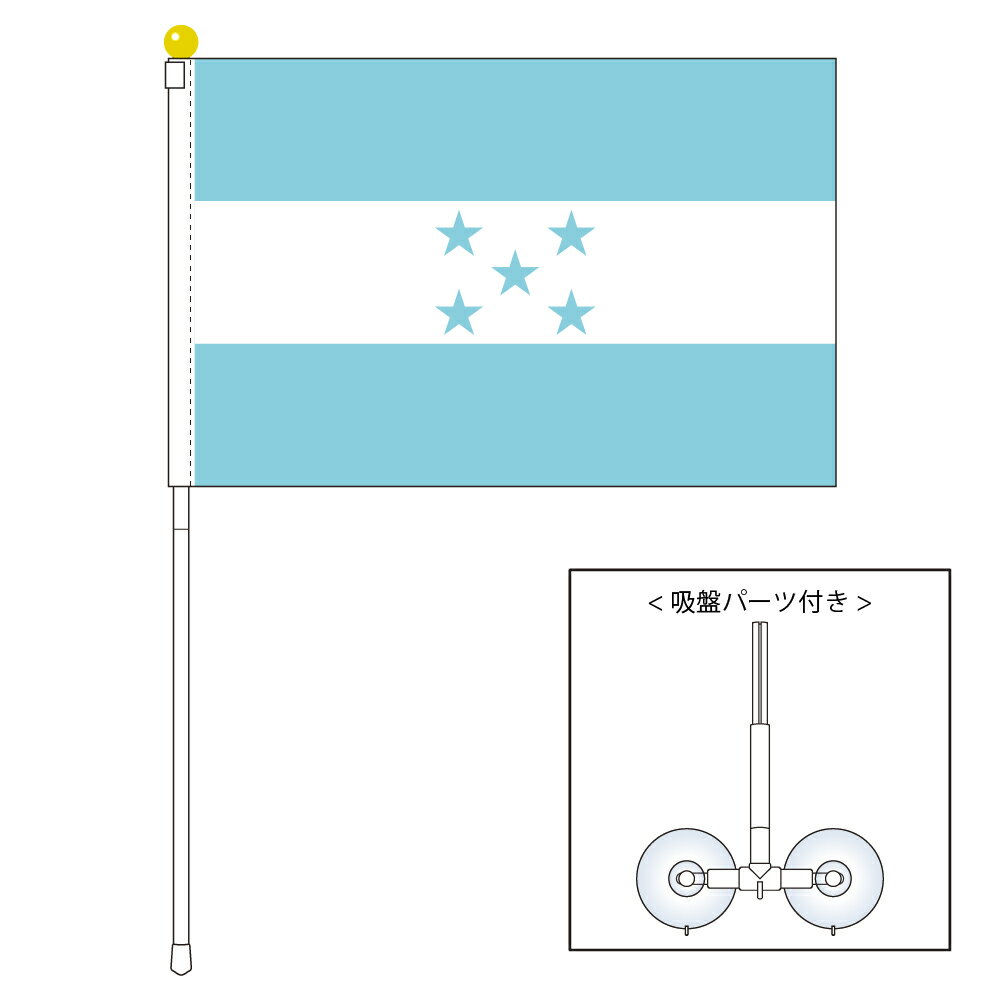 TOSPA ホンジュラス 国旗 ポータブルフラッグ 吸盤付きセット 旗サイズ25×37.5cm テトロン製 日本製 世界の国旗シリーズ