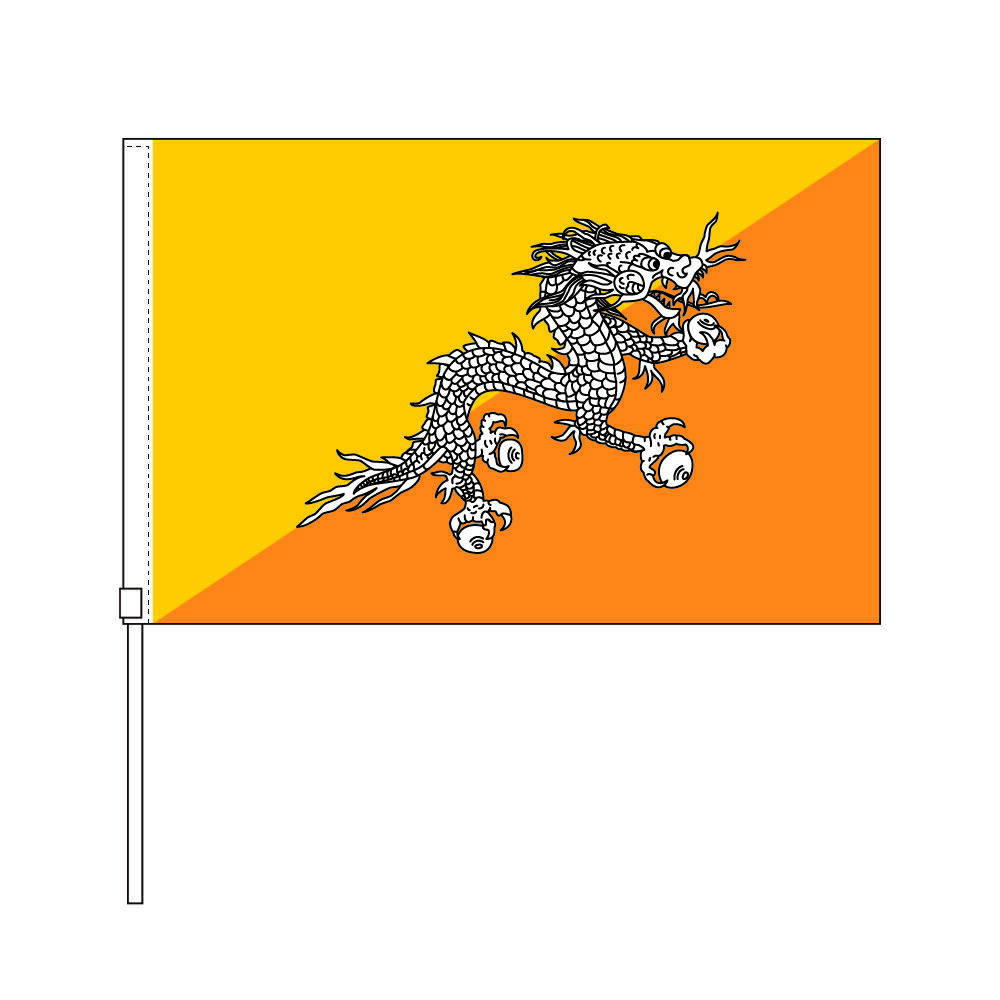 TOSPA ブータン 国旗 応援手旗SF 旗サイズ20×30cm ポリエステル製 ポール31cmのセット