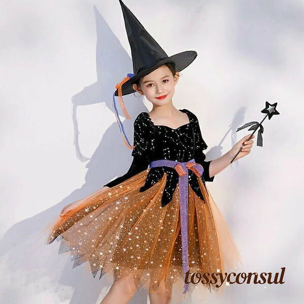 乐天商城 - ハロウィン 衣装 女の子 魔女 3点セット コスプレ コスチューム ワンピース 帽子 Halloween cosplay 子供 キッズ ガールズ 変装 仮装 演出 発表会 イベント 幼稚園 小学生 ワンピース 100 110 120 130 140 1