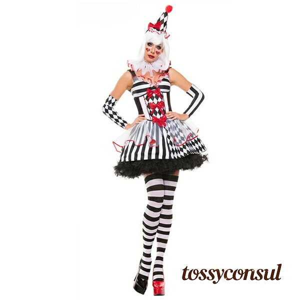 Clown - コスチューム ハロウィン衣装 コスプレ 大人 仮装 ポーカー ピエロ サーカス チェック 道化師 変装 飾り付き レディース クリスマス お化け パーティー キャラクター 忘年会 イベント 演劇 文化祭