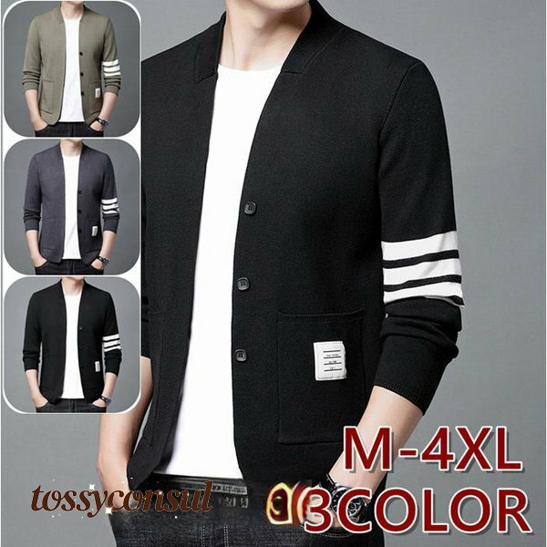 カーディガン メンズ ニットカーディガン セーター アウター ジャケット ボーダー ライン付き 通勤 通学 暖かい オフィス 前開き 30代 40代 50代 プ...