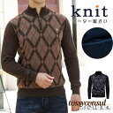 「スーパーSALE半額」 セーター メンズ ニット ゴルフ ハーフジップ ゴルフウェア アーガイル柄 防寒 洗える スポーツウェア ジャケット トップス 秋 冬...