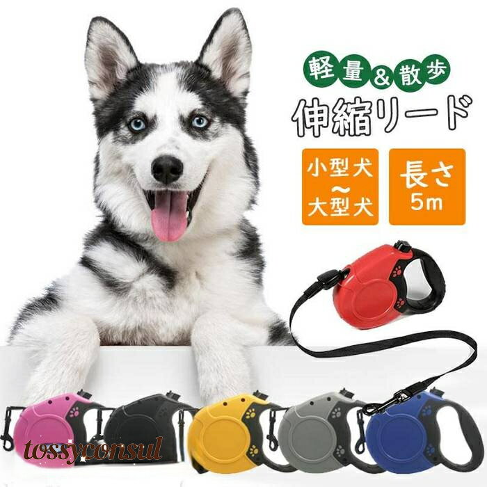 リード 伸縮リード 5M 犬 小型犬 中型犬 大型犬 伸びるリード 巻き取り 自動巻き 荷重 50kg ワンタッチ 小型 ロングリード 散歩 コンパクト 軽量 ...