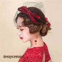 礼装帽子 おしゃれ 髪飾り レッド ヘッドドレス トーク帽 ヘアアクセサリー ウェディングハット ミニ 帽子 チュール フラワー 小物 ブライダル小物 ウェディング パーティー 結婚式 二次会 披露宴 ヘアー 新生活