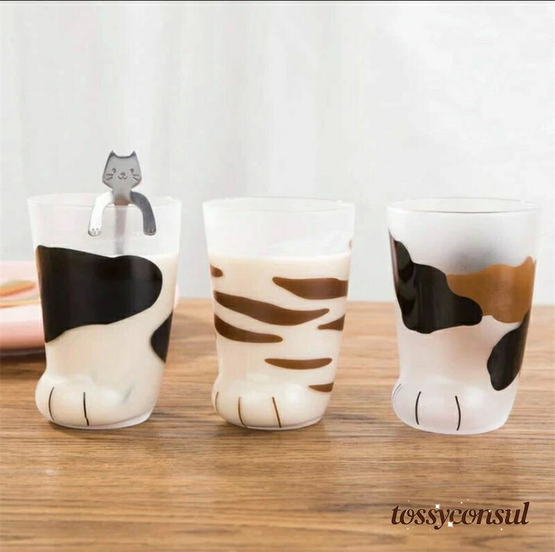 乐天商城 - 新生活 ガラス タンブラー 約300 猫あし コーヒーカップ 可愛い 子猫トラ 紅茶 子猫ミケ ミルク 肉球カップ かわいい食器 ギフト 猫足グラス