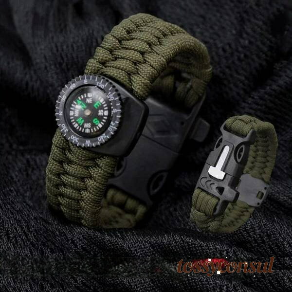 一目惚れ パラコード ブレスレット オリーブドラブ /方位磁石ファイヤースターター笛スクレイパー機能..