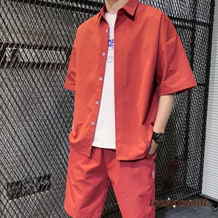 新生活応援 ハーフパンツ セットアップ 上下セット 半袖 おしゃれ ハーフパンツ カジュアルシャツ 夏 ..