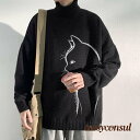 「50%OFFクーポン」新生活応援 ニット セーター 猫柄 メンズ タートルネック ハイネック ニット プルオーバー 長袖 ボルトネック ニット トップス 厚手 秋 冬 ゆっ