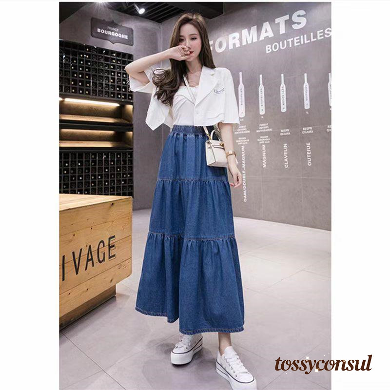 新生活応援 ティアードスカート デニムスカート フレアスカート ロングスカート ウエストゴム レディース 秋物 通学通勤 20代30代スカート ハイウエスト 40代50代 大人(4)