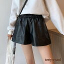 新生活応援 レザー ショートパンツ レディース ウエストゴム フェイクレザー ワイドショーパン 春秋冬 ミニ キュロットパンツ ハイウエスト