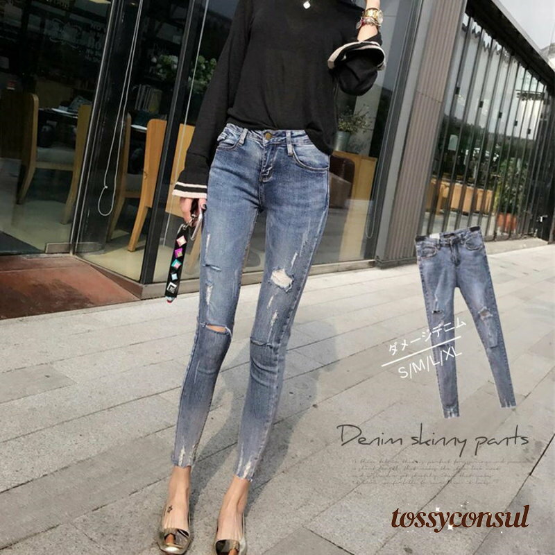 ダメージジーンズデニムスキニーパンツ 女 レディース ボトムス ファッション ホワイトデーお返し 母の..