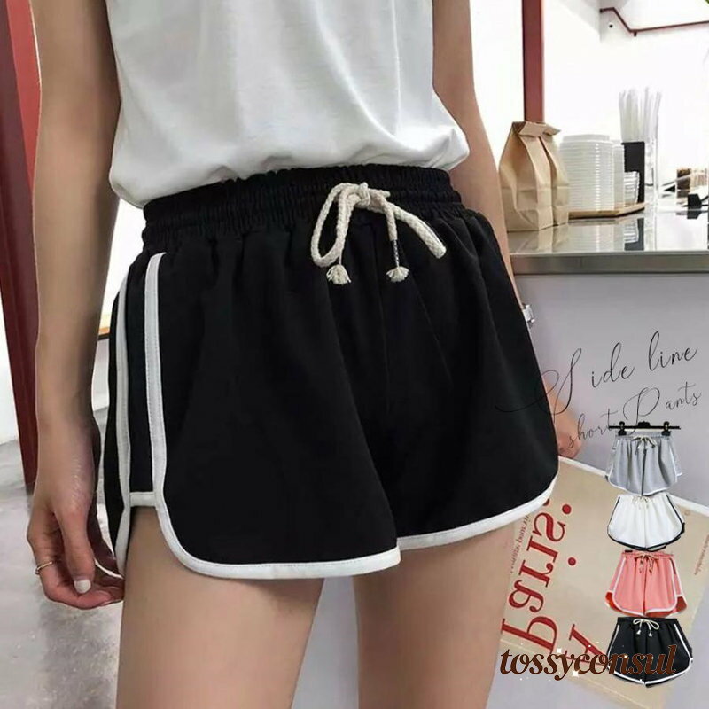 ショートパンツ レディース サイドライン 短パン カジュアル ホットパンツ 夏 スウェットパンツ フィッ..