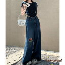 サス付デニムワイドパンツ ハイウエスト 女 レディース ボトムス ファッション ホワイトデーお返し 母の日 彼女 姉妹 プレゼント ギフト 新生活