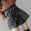 新生活応援 PUレザー ショートパンツ レディース ハイウエスト キュロットパンツ ベルト付き ワイドショートパンツ 秋冬 ウエストゴム