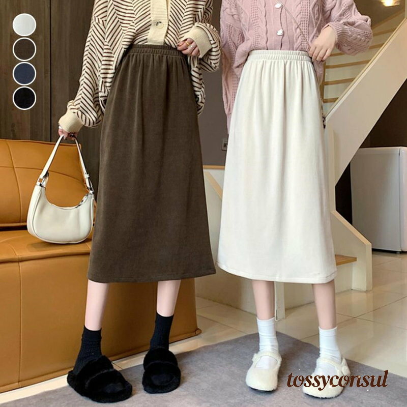 「スーパーSALE半額」 レディース ウエストゴム ミモレ丈スカート ハイウエスト カジュアル タイトスカート きれいめボトムス ファッション女性 プレゼント ギフト 新生活