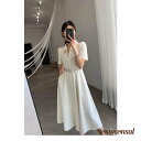 新生活応援 シャツワンピース レディース 40代 マキシ丈ワンピース 春夏 半袖ワンピース 白ワンピース パフスリーブ フレアスカート 大きいサイズ オシャレ通勤 大人上品
