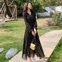 新生活応援 ワンピース レディース 40代 マキシワンピース vネック フレアスカート オシャレ結婚式ドレス お出かけ 大人 春夏秋 長袖ワンピース きれいめ 花柄シフォン