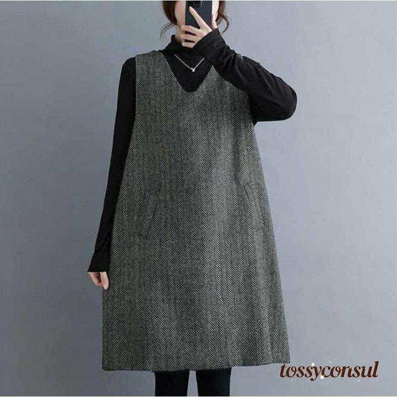 新生活応援 ジャンパースカート 秋 冬 チュニック レディース Vネック ノースリーブワンピースワンピース 秋冬 きれいめ ノースリーブ vネック