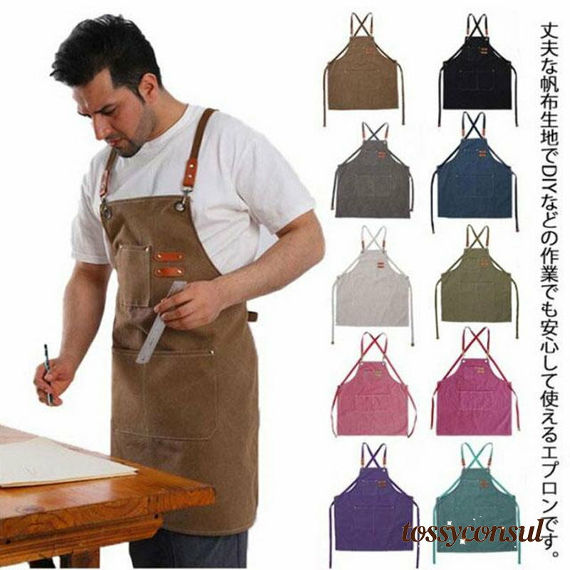 エプロン カフェエプロン メンズ レディース 綿 コットン キャンバス エプロン バッグクロス サロン 前..
