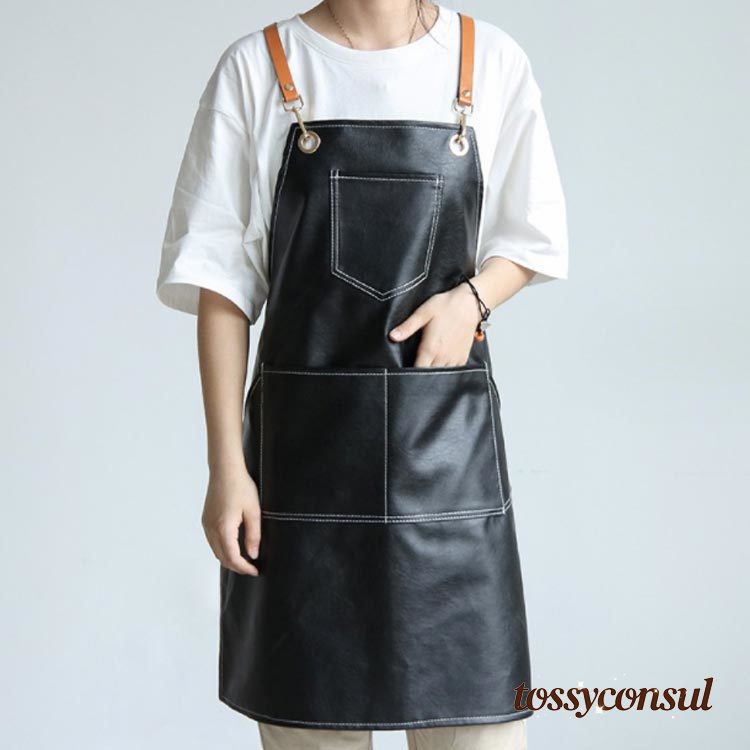 新生活応援 防水エプロン PUレザー エプロン おしゃれ 業務用 喫茶店 美容師 カフェ 保育士 キッチン メンズ レディース 男女兼用 北欧 ロング丈 バッククロス ポケット付き 作業用 ガーデニング 水場 汚れにくい 大きいサイズ