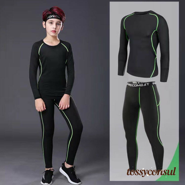 新生活応援 2点セット!裏起毛と薄手2タイプ キッズ スポーツ アンダーウェア 上下セット コンプレッションウェア セットアップ 運動着 ストレッチ 吸汗 速乾...