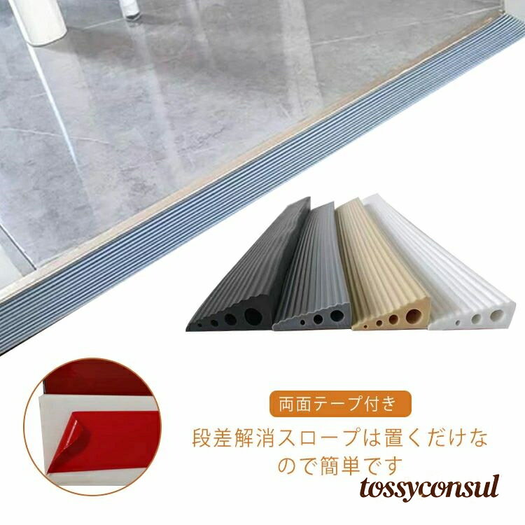 段差スロープ ゴムスロープ 段差2cm/2.5cm 段差解消 設置簡単 ゴム製 バリアフリー 清掃ロボット 介護スロープ 敷居 両面テープ付き 転倒防止 玄関 浴室 病院 車椅子 自由カット