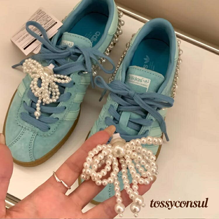 新生活応援 2個入り レディース スニーカーアクセサリー シューズアクセサリー スニーカーデコ パール 靴ひも 靴 韓国風 シューパーツ シューチャーム リボン...