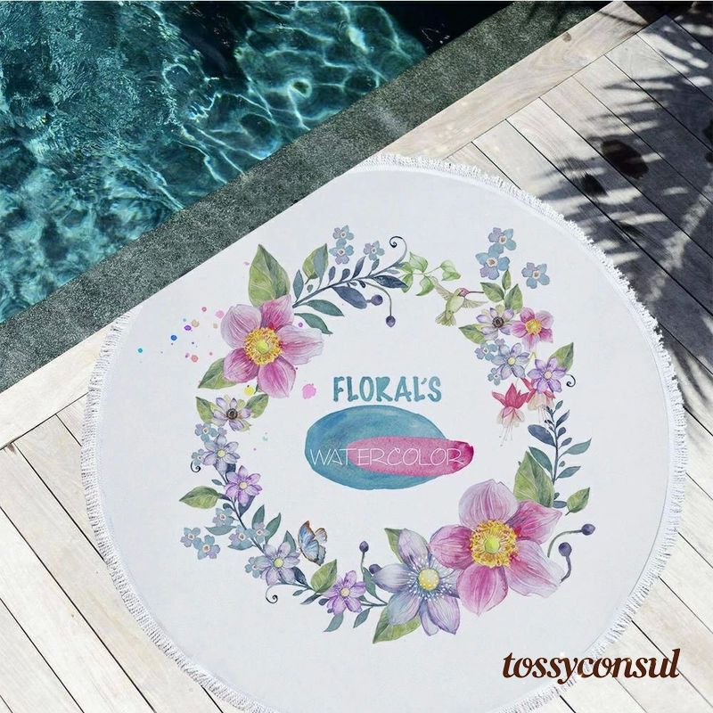 新生活応援 ラウンドビーチタオル ビーチマット ラウンドマット サークルタオル 150cm 大判 円形 丸型 ..